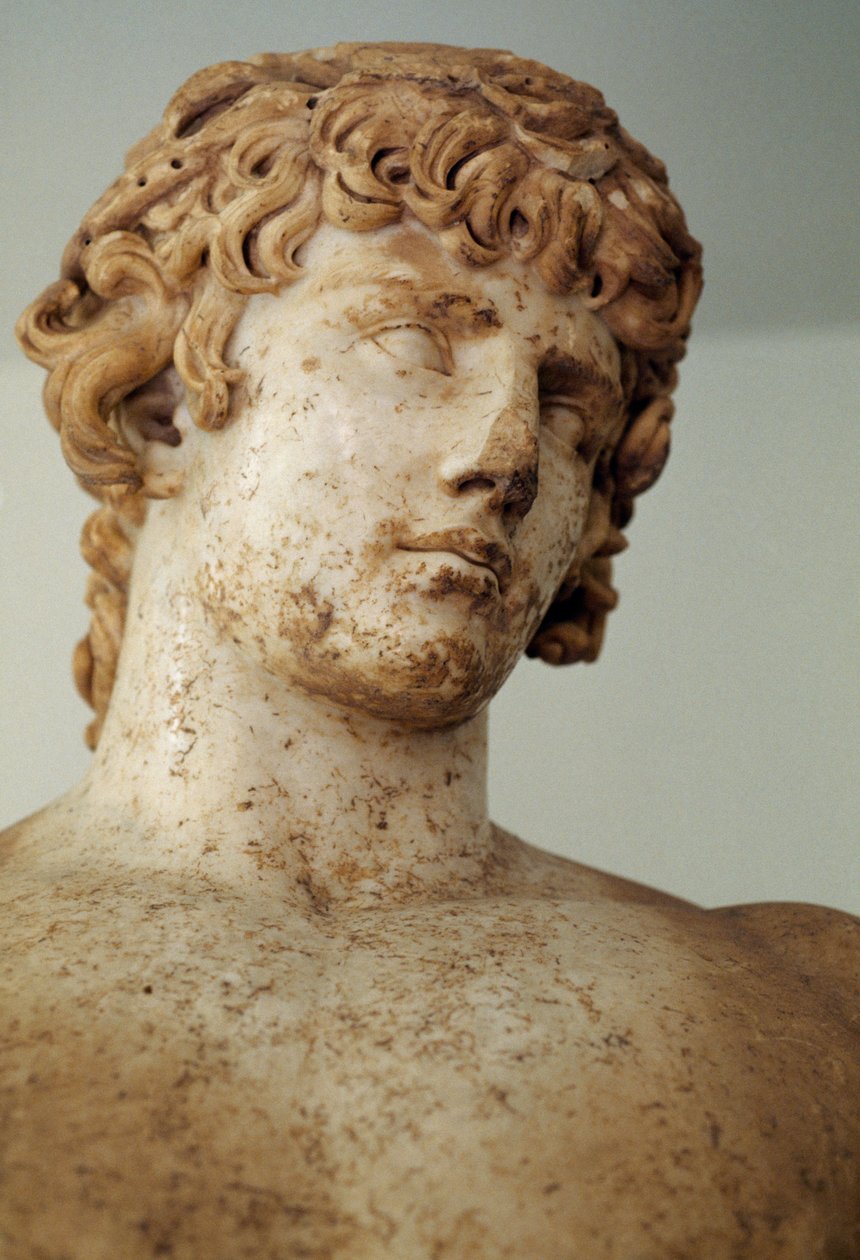 Antinös, parisk marmorstaty, från Apollontemplet i Delphi, Grekland, romersk civilisation, 2:a århundradet e.Kr., detalj av Unbekannt Unbekannt