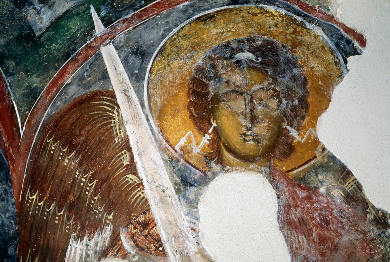 Ärkeängeln Michael, fresk i en bysantinsk kyrka i ruinerna av slottet Geraki av Unbekannt Unbekannt