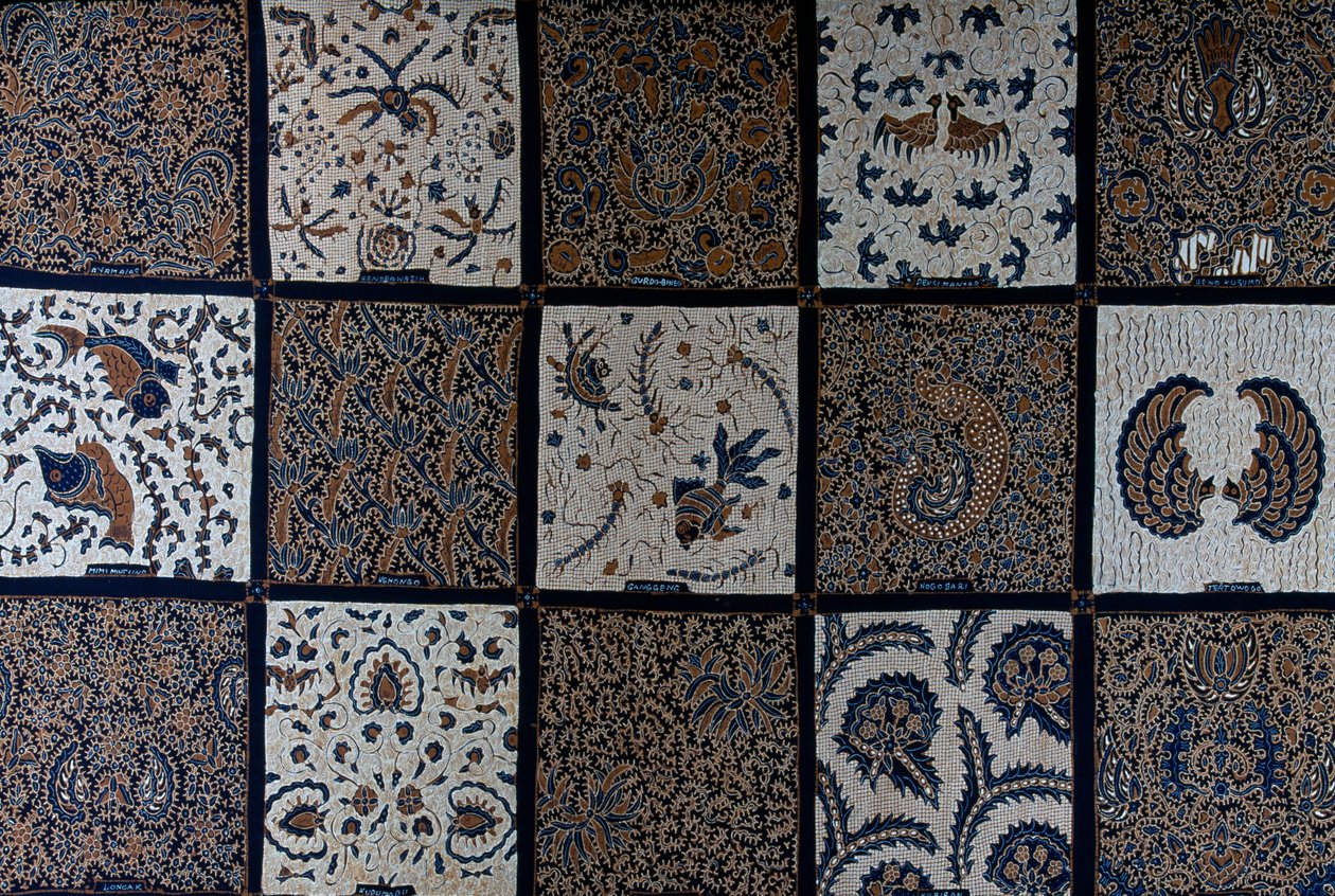 Batik med traditionella mönster från traditionella färger, Surakarta, Java, Indonesien, detalj av Unbekannt Unbekannt