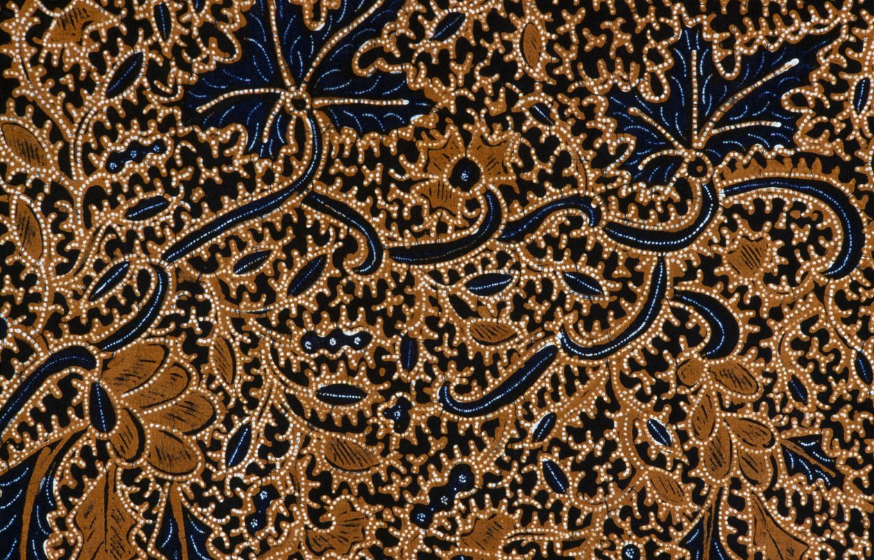 Batik med traditionell blomsterdesign, Surakarta, Java, Indonesien, detaljer av Unbekannt Unbekannt