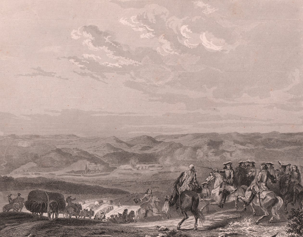Slaget vid Freiburg, Tyskland, augusti 1644, trettioåriga kriget, stålgravyr på kinapapper av Unbekannt Unbekannt