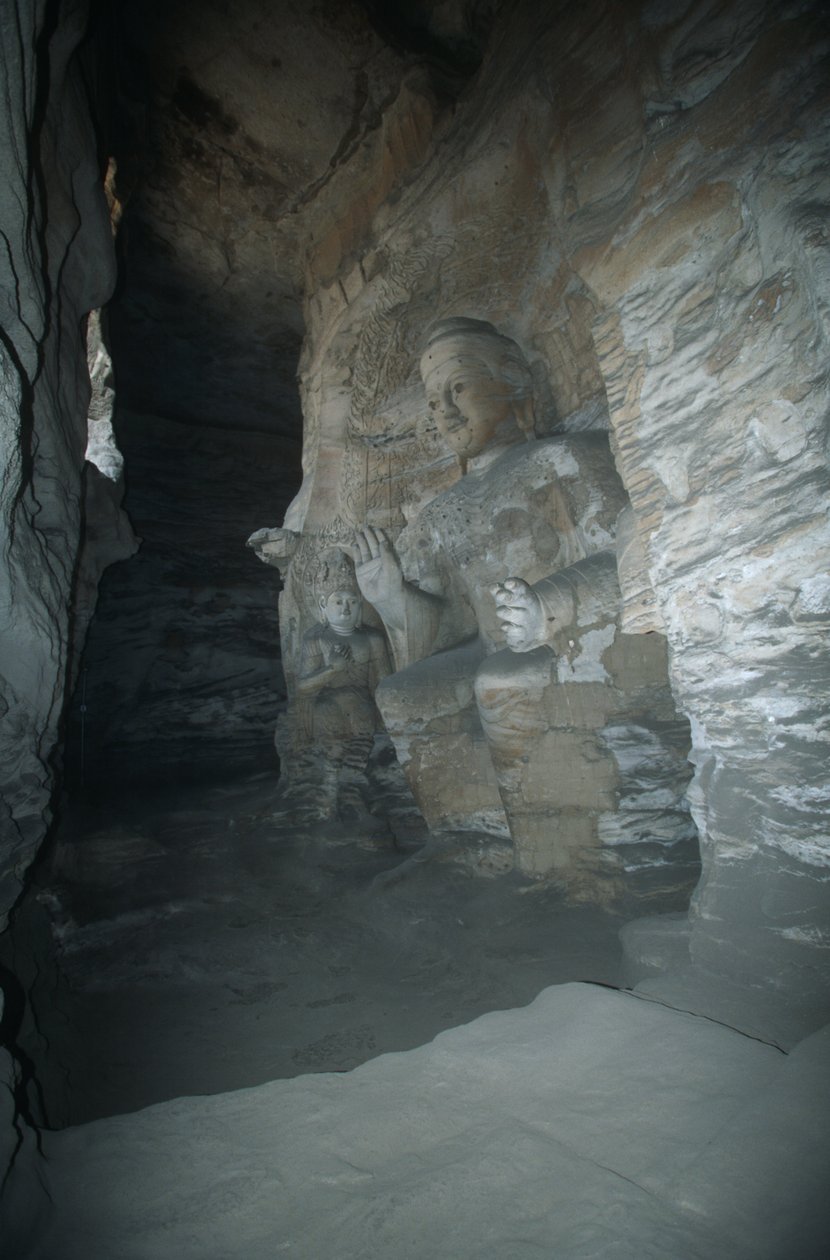 Kina, Shanxi-provinsen, sandstensstaty av Buddha i Yungang-grottor av Unbekannt Unbekannt