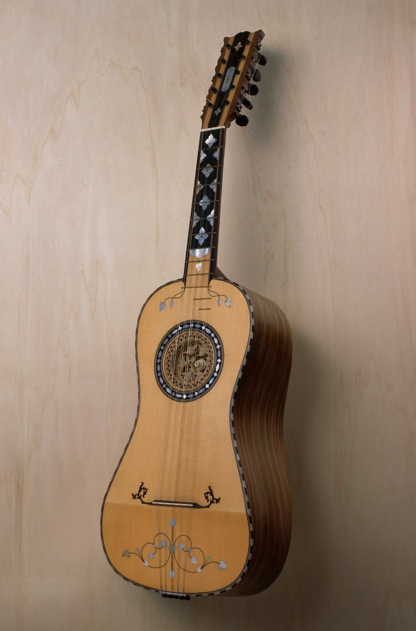 Chitarra battente (gitarr), musikinstrument byggt i verkstaden hos luthier Pasquale Scala i Praiano, Kampanien. Italien, 1900-talet av Unbekannt Unbekannt