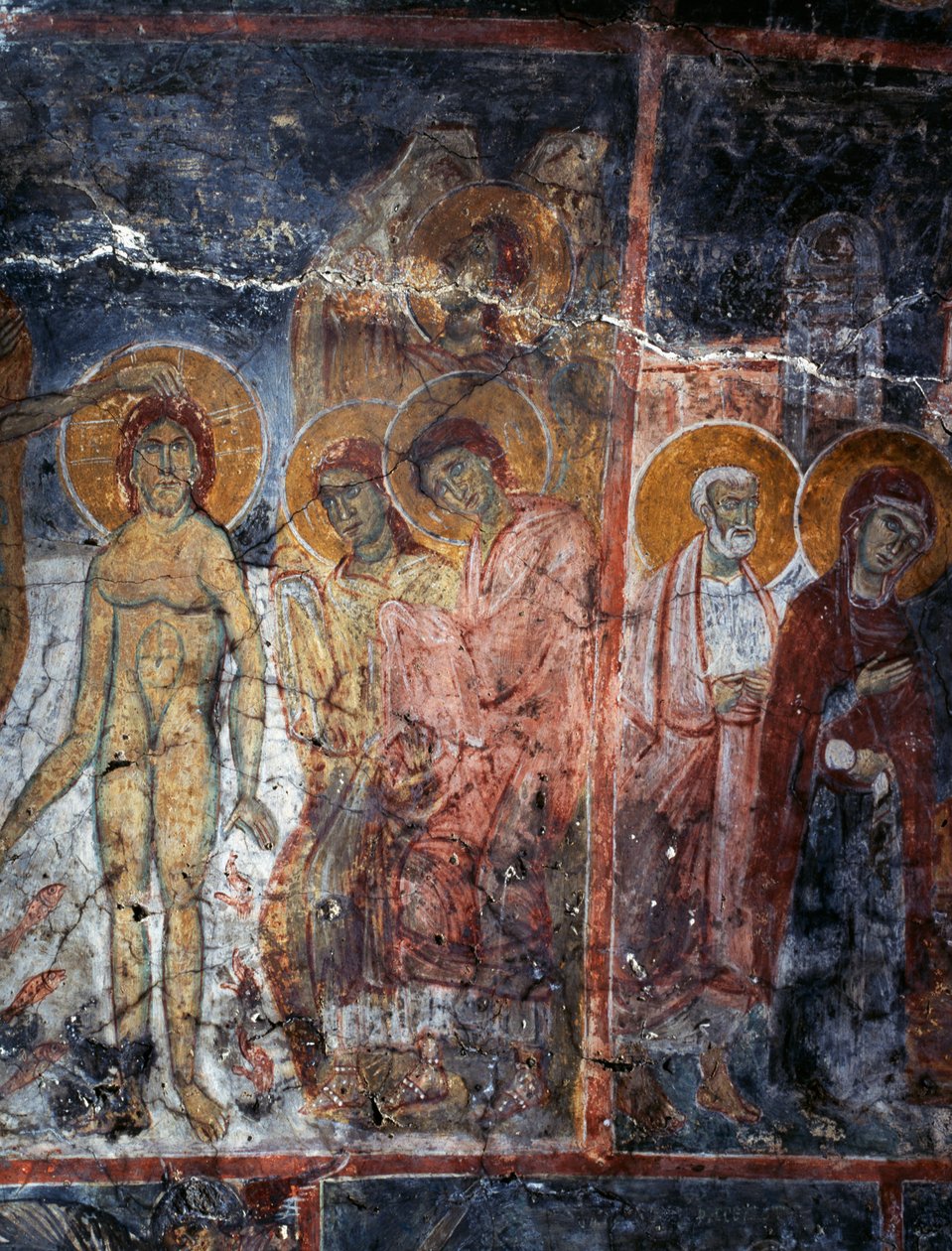 Kristus, Madonna och heliga, fresk i klostret Agios Georgios, Diavaide, Kreta, Grekland (foto) av Unbekannt Unbekannt