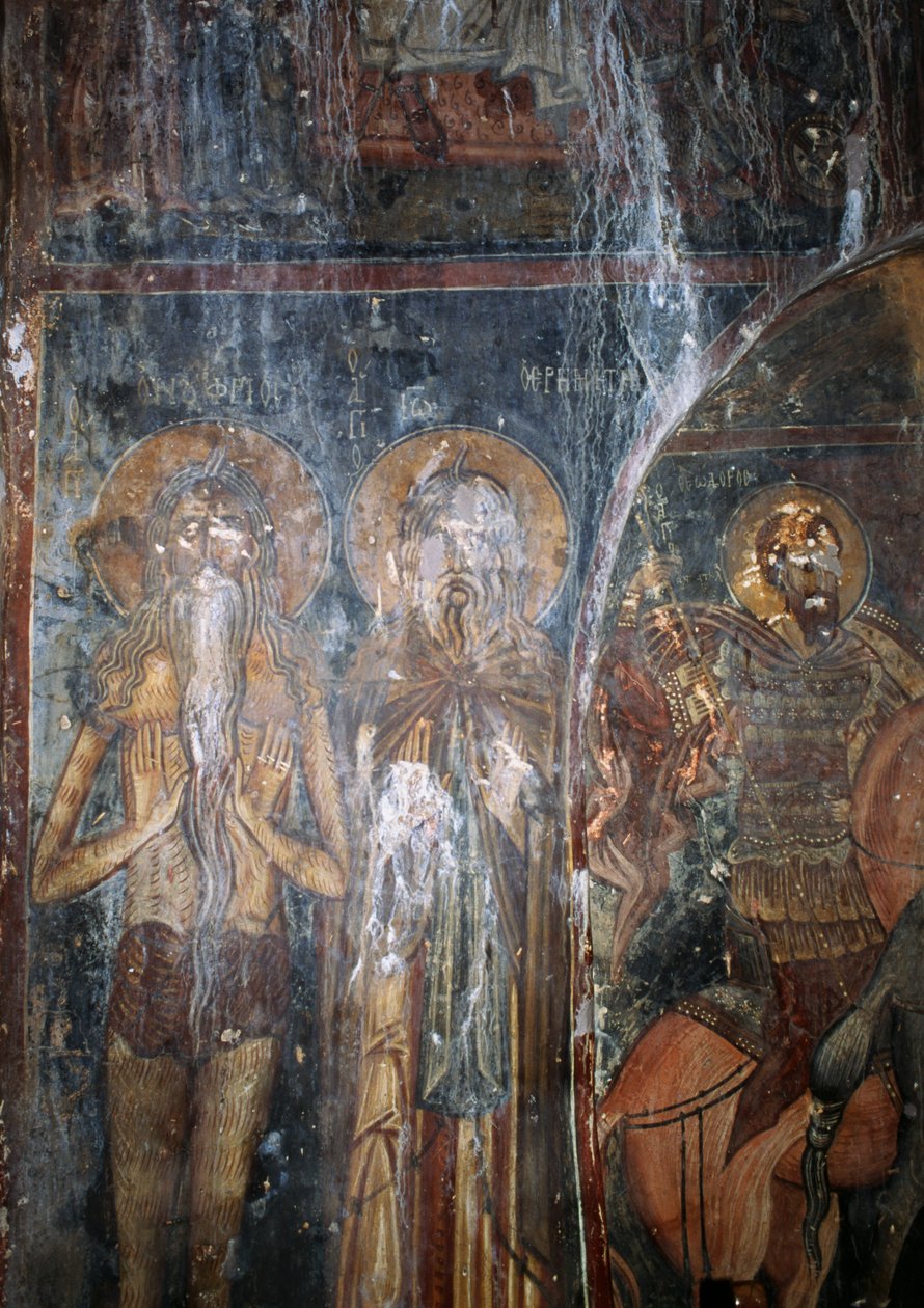 Kristus och helgon, fresk i kyrkan Agios Ioannis, Kantanos, Kreta, Grekland (foto) av Unbekannt Unbekannt