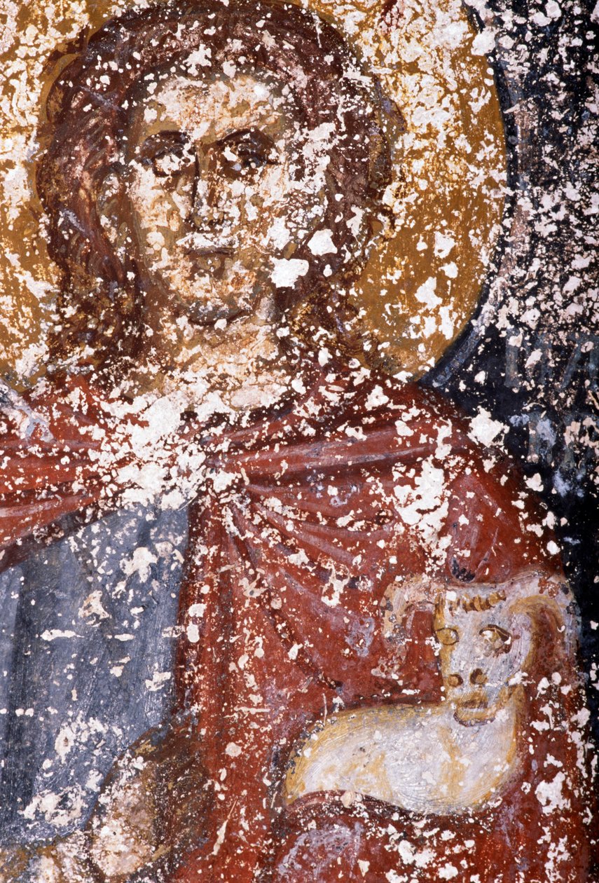 Kristus, fresk i den bysantinska kyrkan Sotiras Christos, Vlithias, Kreta, Grekland (foto) av Unbekannt Unbekannt