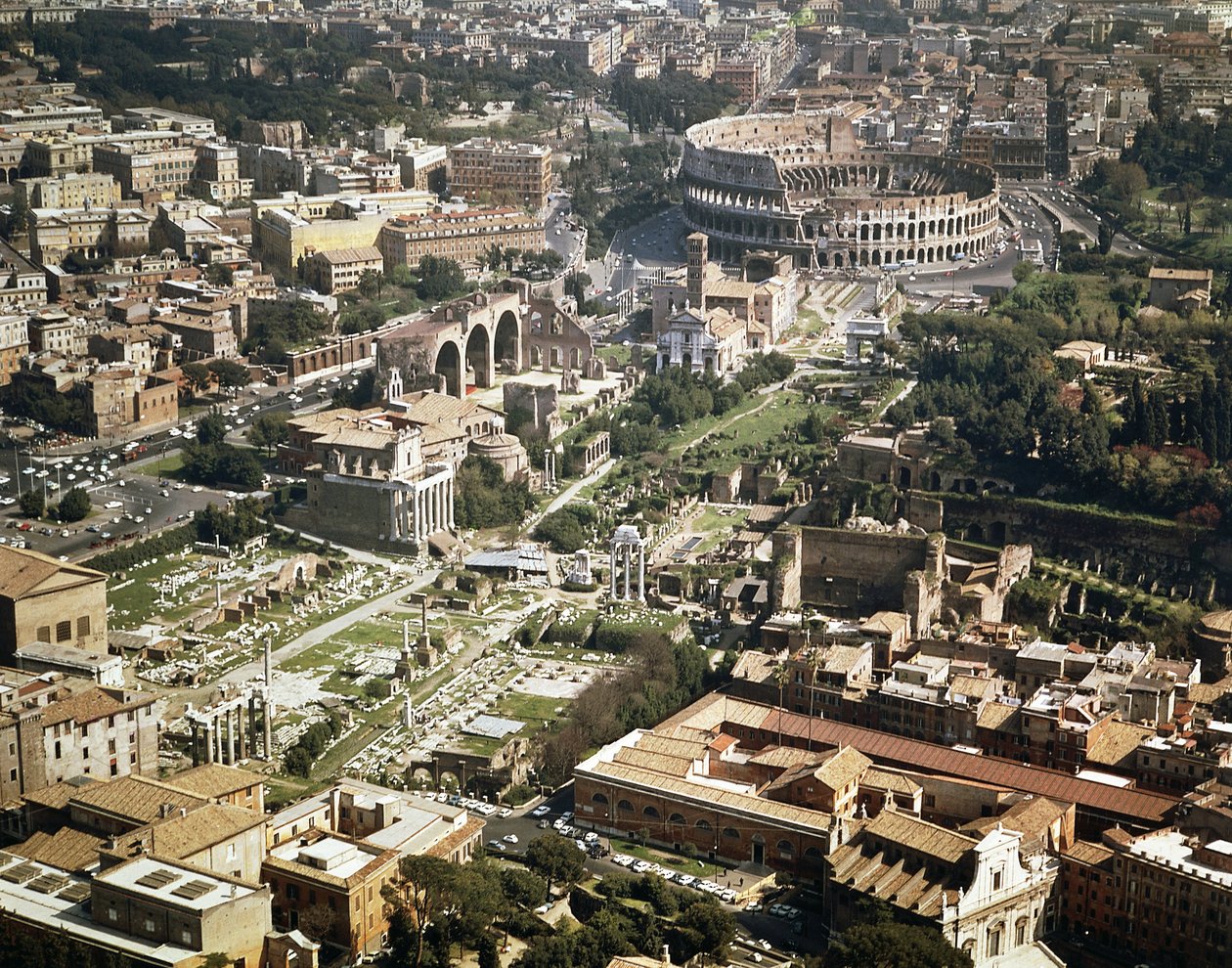 Colosseum eller Flavian Amphitheater, flygfoto, 70-80 e.Kr., Rom, Italien (foto) av Unbekannt Unbekannt