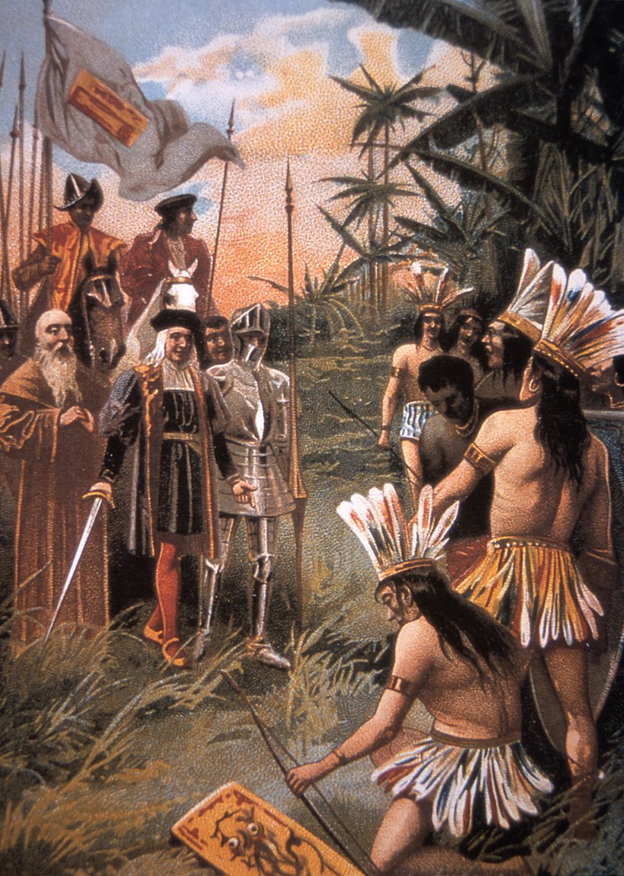 Columbus landar i den nya världen och träffar indianerna av Unbekannt Unbekannt