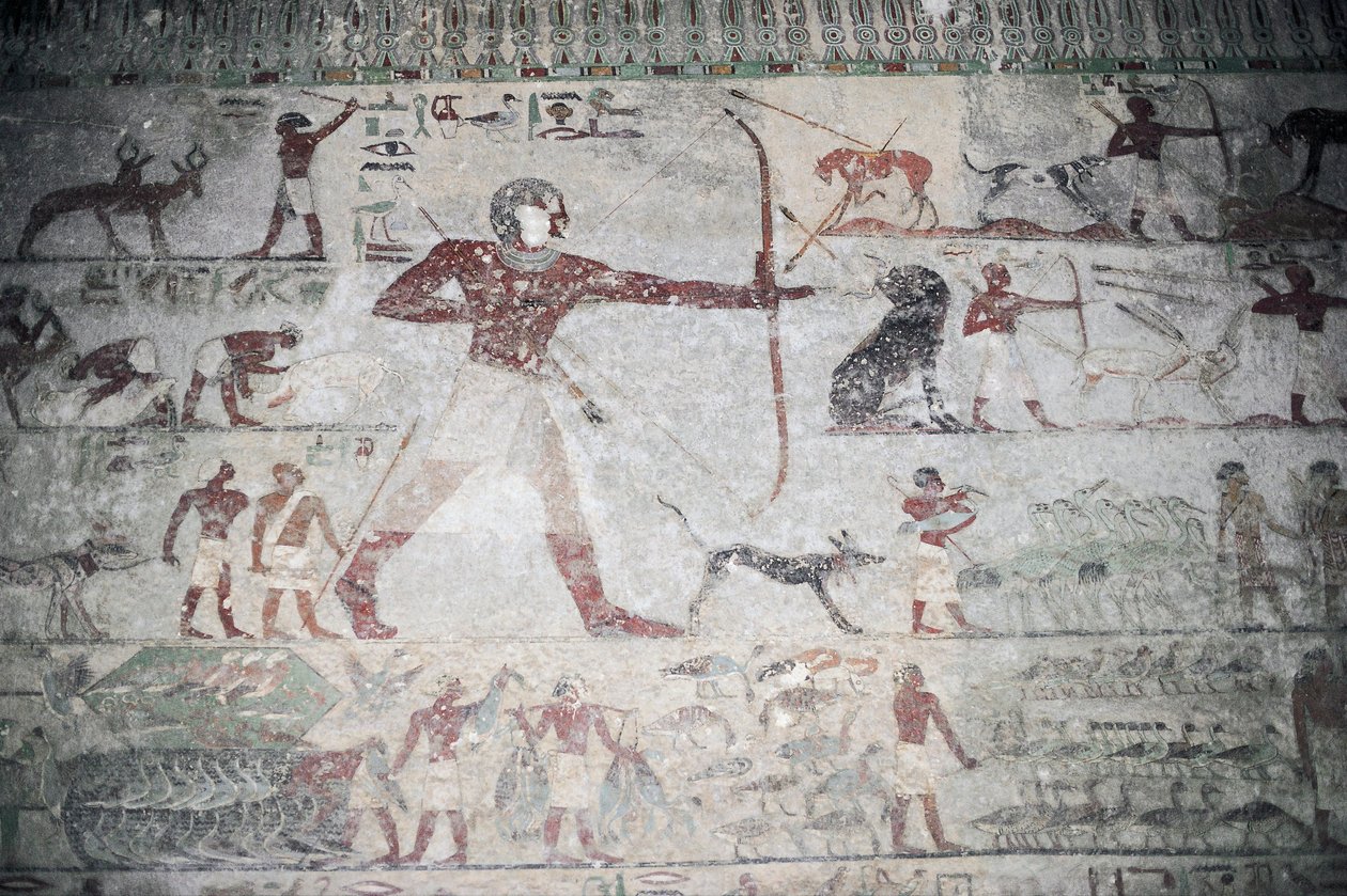 Egypten, Beni Hasans nekropol, Khnumhotep III:s grav, väggmålning föreställande en jaktscen av Unbekannt Unbekannt