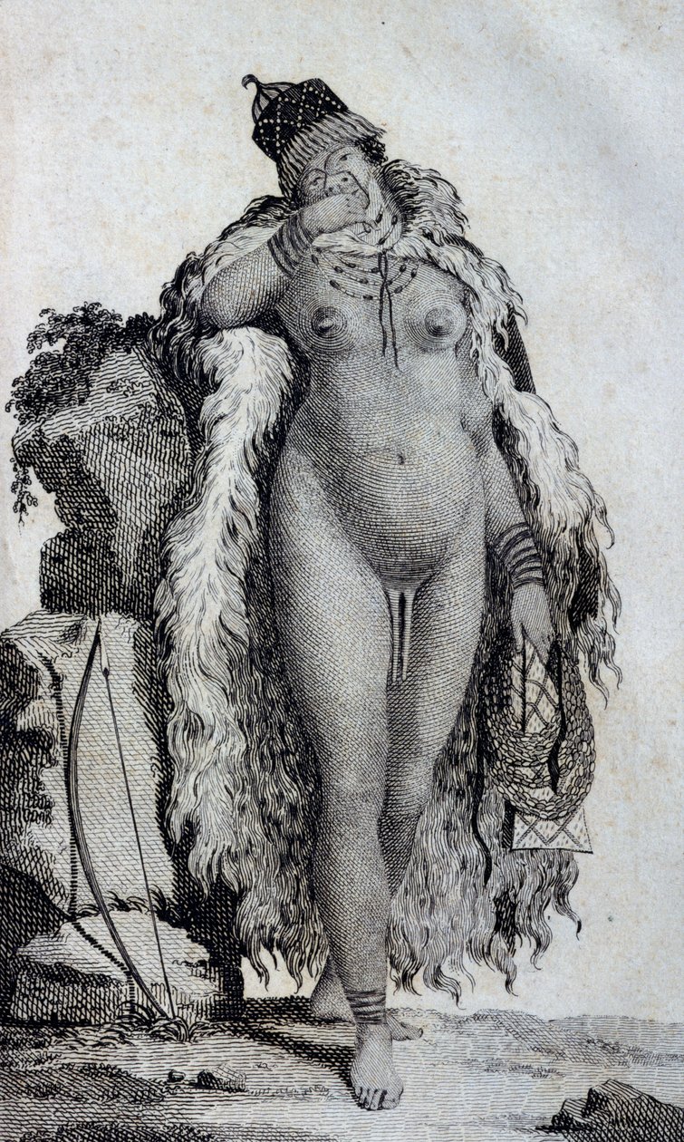 Etnisk kvinna Khoikhoi (Hottentots), från Travels of Le Vaillant in i de inre delarna av Afrika via Godahoppsudden, åren 1783 av Unbekannt Unbekannt