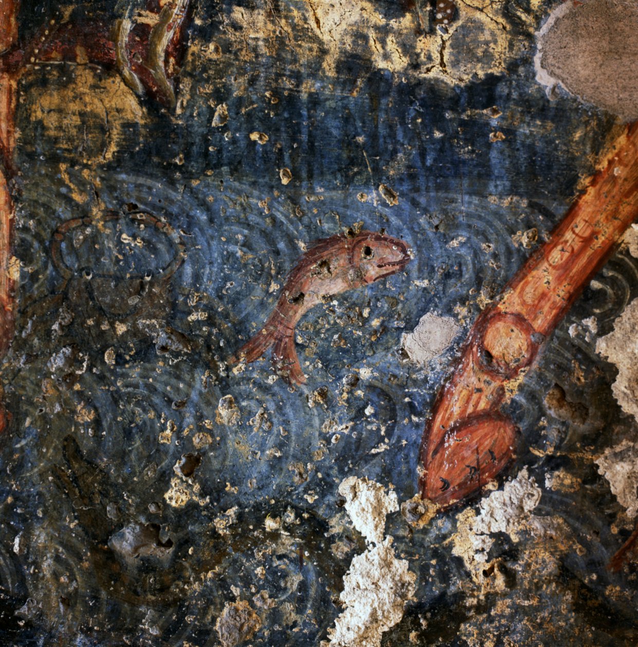 Fisk, detalj av fresk i klostret Agios Georgios, Diavaide, Kreta, Grekland (foto) av Unbekannt Unbekannt