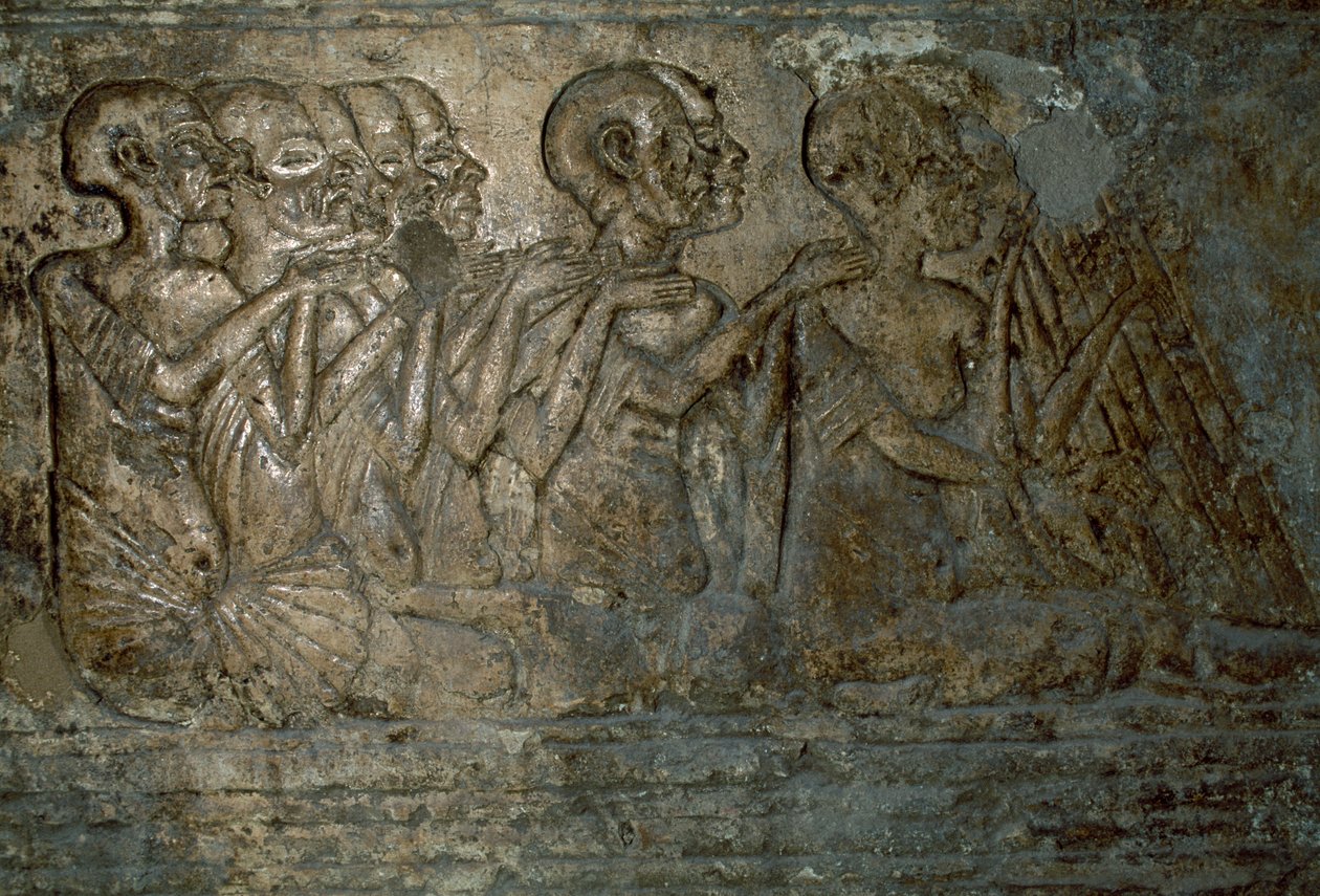 Utländska gäster som presenterar gåvor till drottning Nefertiti, basrelief från Merires grav, Necropolis of Tell el-Amarna, Egypten, egyptisk civilisation, New Kingdom, Dynasti XVIII av Unbekannt Unbekannt