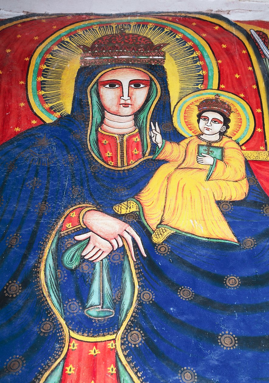 Fresk föreställande Maria och barn, Vår Fru Marias kyrka av Sion (1600-talet), Aksum (Unescos världsarvslista av Unbekannt Unbekannt
