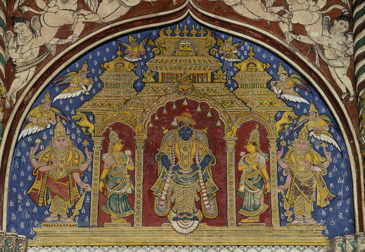 Fresk föreställande Visnu, Thanjavur Maratha-palatset, Tamil Nadu, Indien av Unbekannt Unbekannt