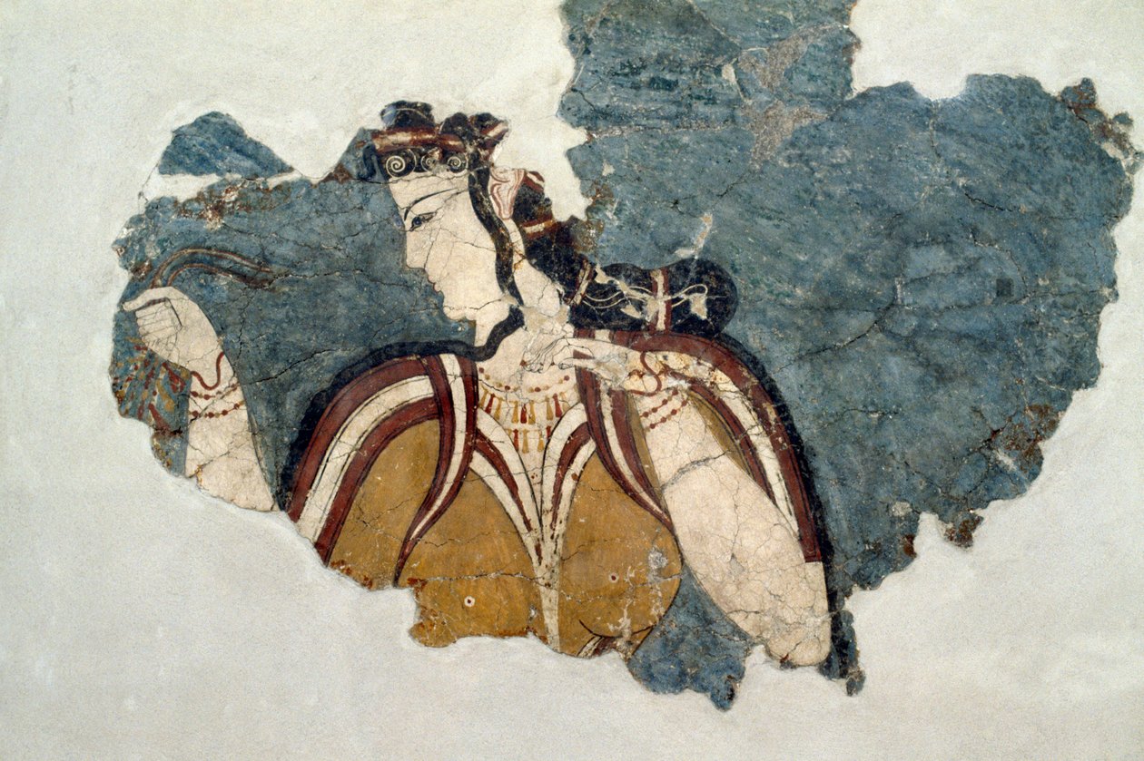 Freskfragment som visar kvinnlig figur, från Mykene, Grekland, mykensk civilisation av Unbekannt Unbekannt