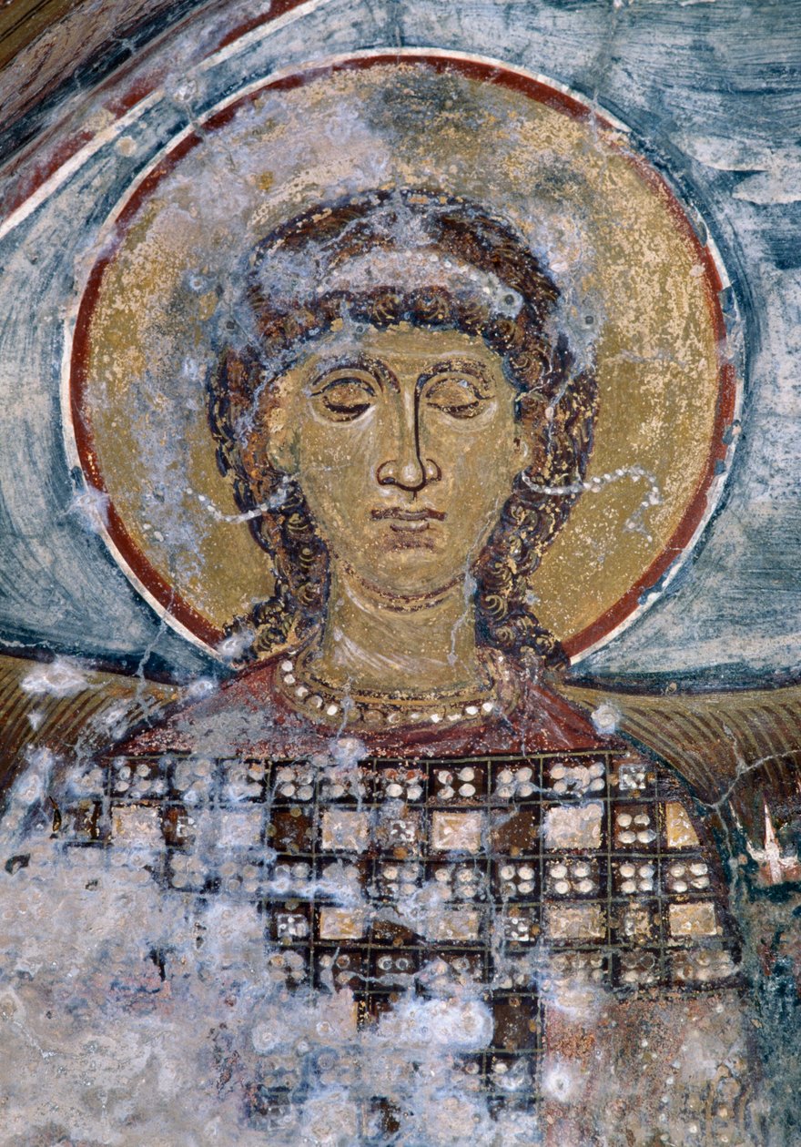Fresk med helgon i den bysantinska kyrkan Agios Georgios, Vathi, Kreta, Grekland (foto) av Unbekannt Unbekannt