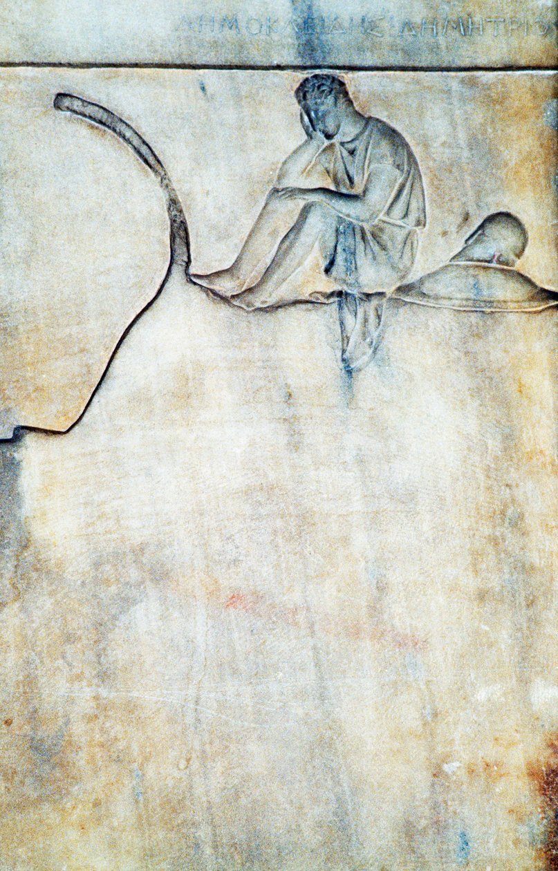 Begravningsstele av Demokleides, Grekland, grekisk civilisation, andra hälften av 300-talet f.Kr., detalj av Unbekannt Unbekannt