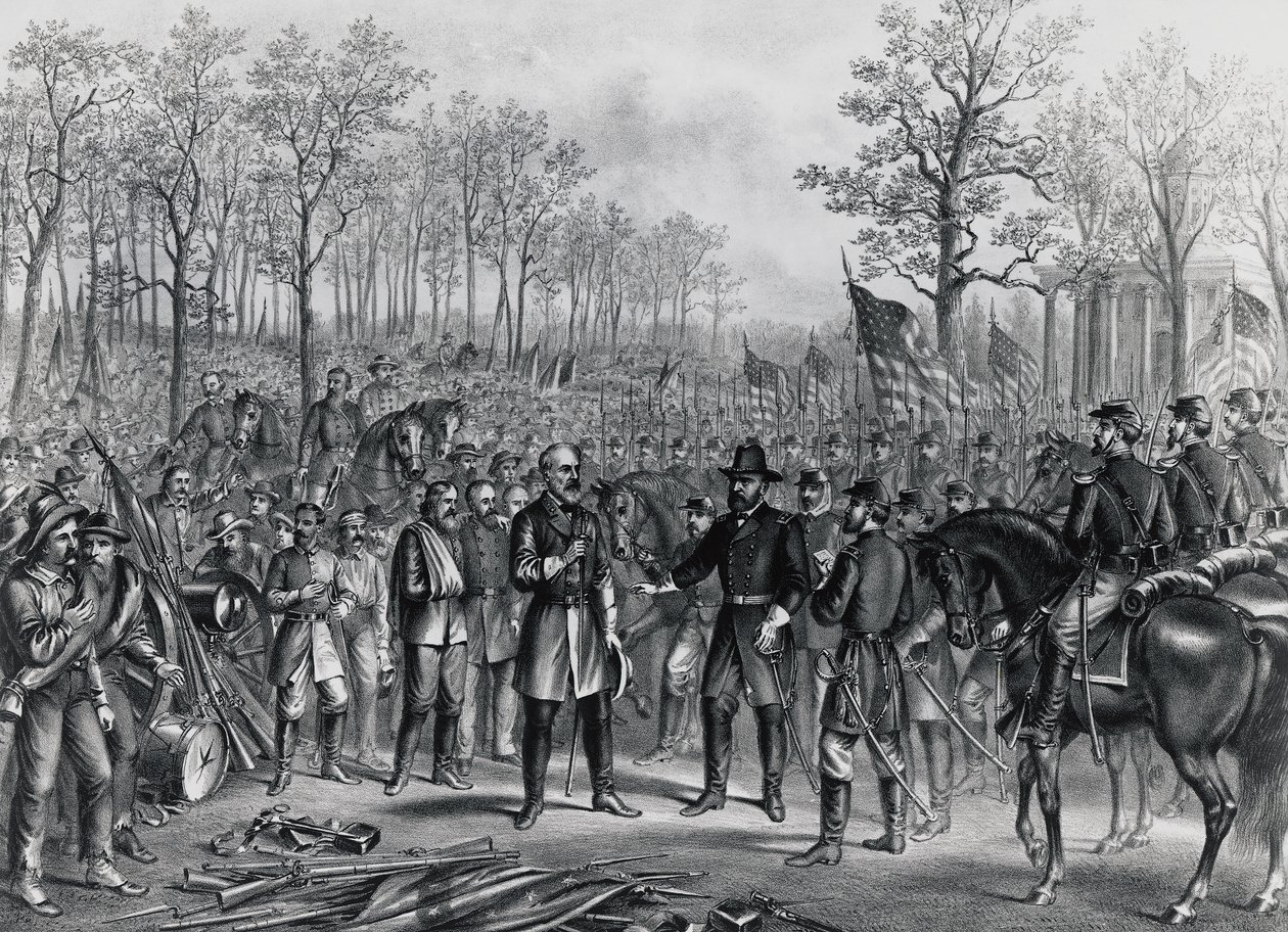 General Robert Lee överlämnade sig till General Ulysses Grant vid Appomattox, den 9 april av Unbekannt Unbekannt