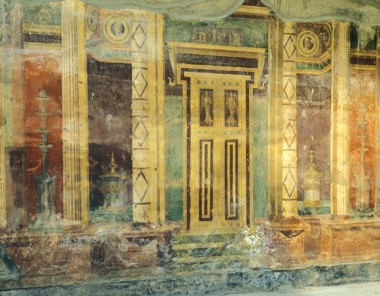 Italien, Kampanien, Oplonti, det arkeologiska området Torre Annunziata, Roman Villa Poppaea, Stora salen, Fresk med kolonner i andra pompeianska stilen av Unbekannt Unbekannt