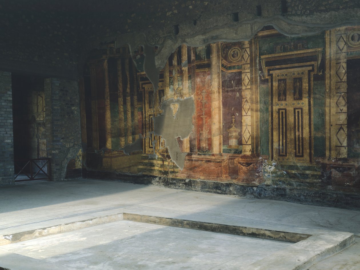 Italien, Kampanien, Oplonti, arkeologiska området Torre Annunziata, romerska Villa Poppaea, fresker med arkitektoniska motiv i andra pompeianska stilen av Unbekannt Unbekannt