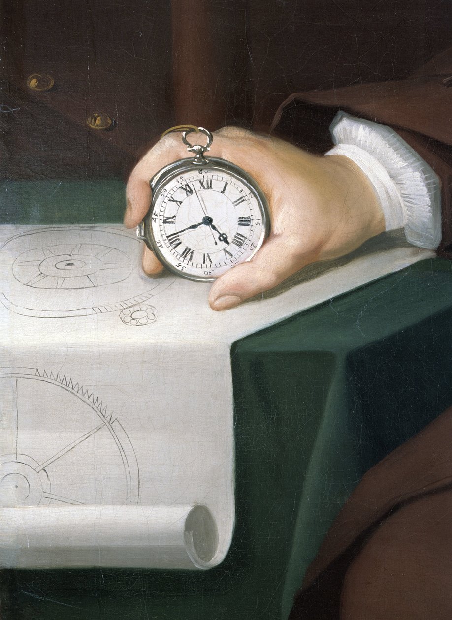 John Harrison med sin marinkronometer, c 1767 av Unbekannt Unbekannt