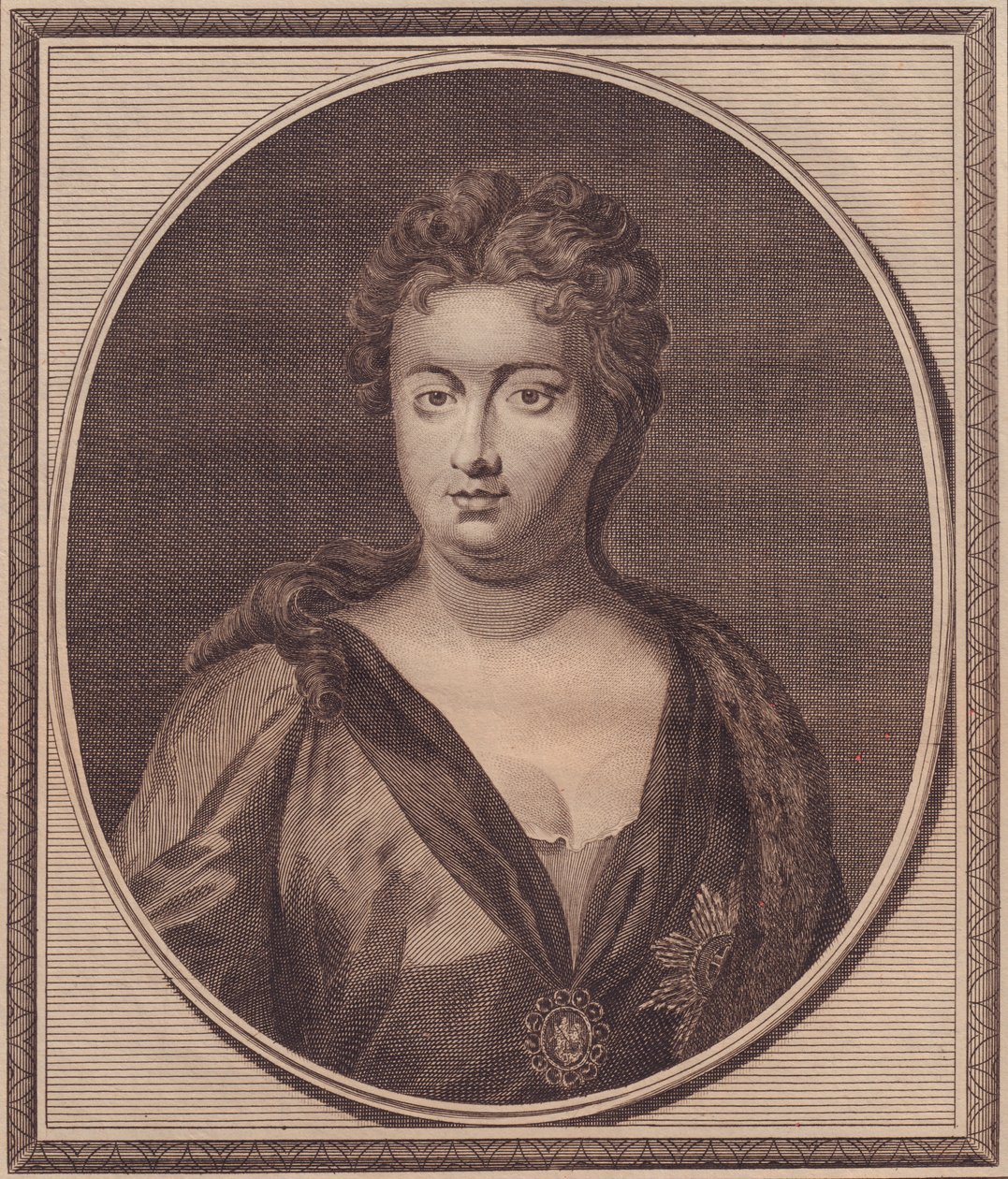 Porträtt av Anne Stuart, drottning av Storbritannien (1665-1714), kopparstick av John Goldar (1729-1795) från målning av G Kneller av Unbekannt Unbekannt