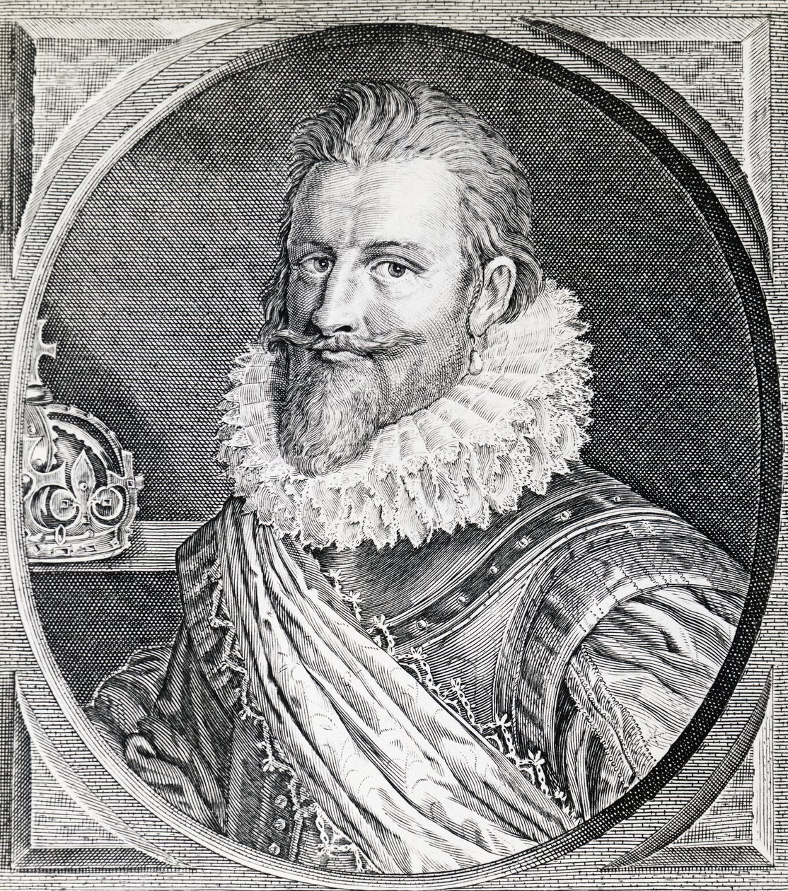 Porträtt av Christian IV (1588-1648), kung av Danmark och Norge, gravyr av Unbekannt Unbekannt