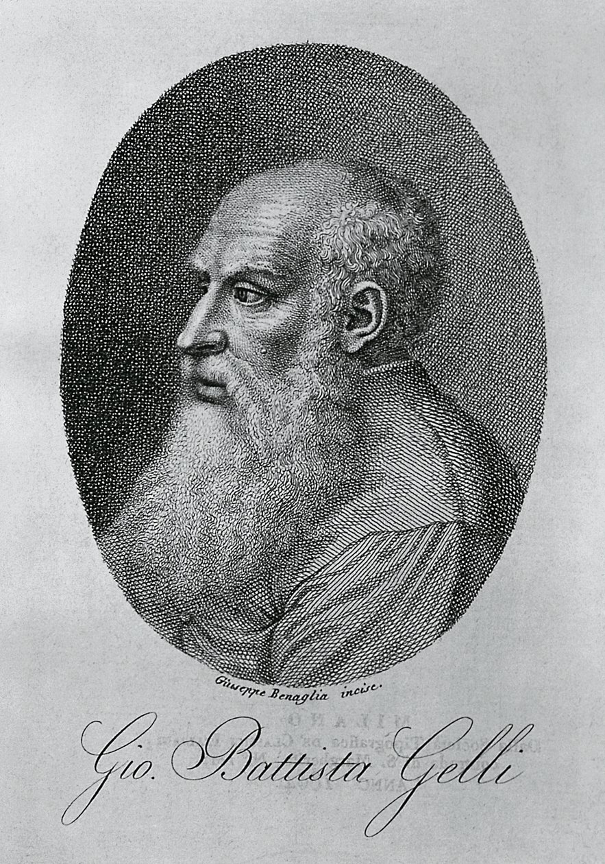 Porträtt av Giovan Battista Gelli (1498-1563), italiensk filosof, författare och forskare, gravyr av Giuseppe Benaglia (ca 1796-ca 1830) av Unbekannt Unbekannt