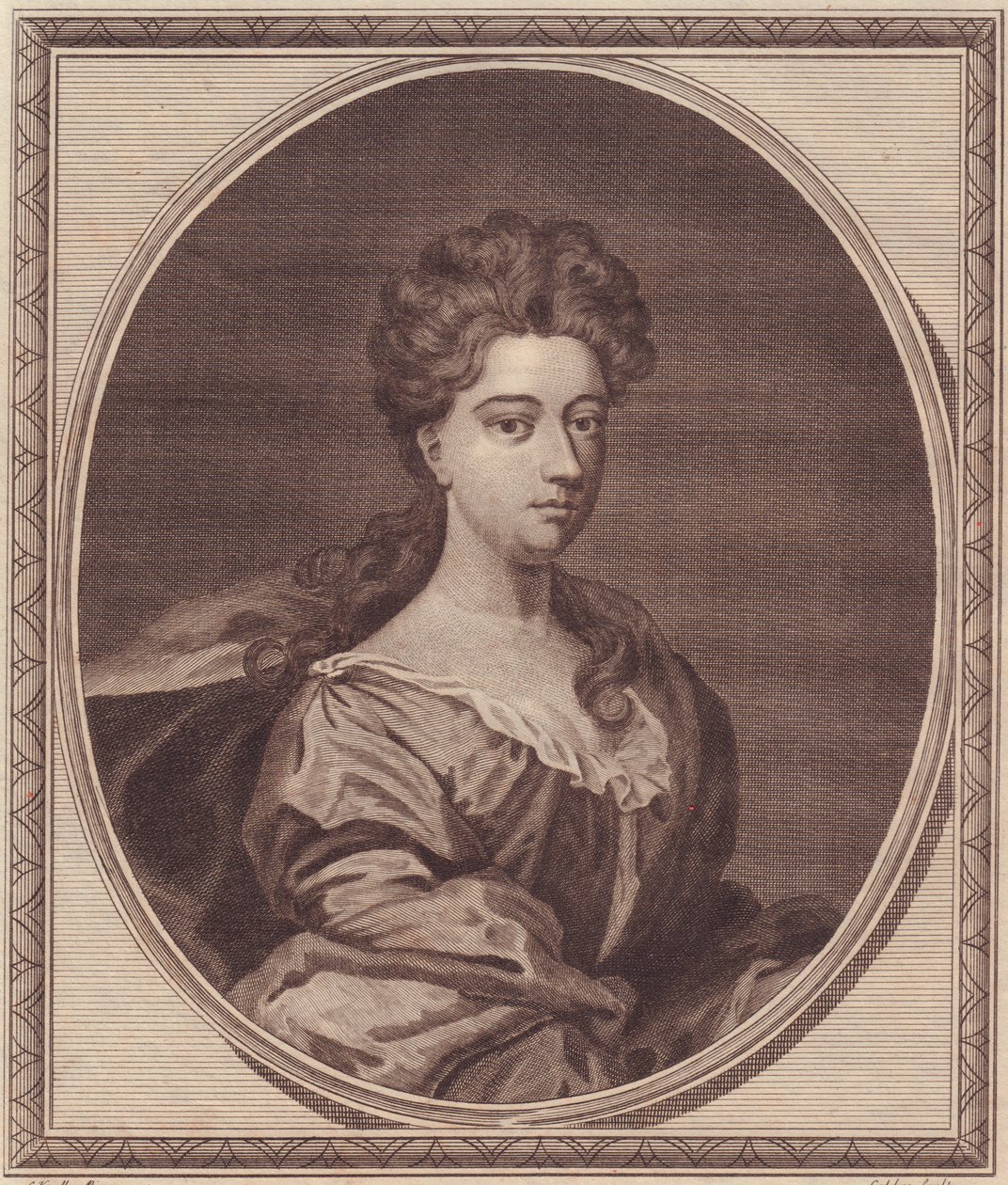 Porträtt av Greville Doddington, hertiginna av Manchester (1672-1720), kopparstick av John Goldar (1729-1795) från målning av G Kneller av Unbekannt Unbekannt