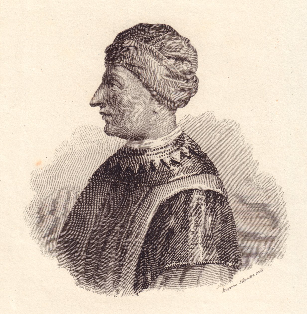 Porträtt av den italienska militärledaren Can Francesco della Scala även känd som Cangrande I (1291-1329), kopparstick av Eugenio Silvestri av Unbekannt Unbekannt
