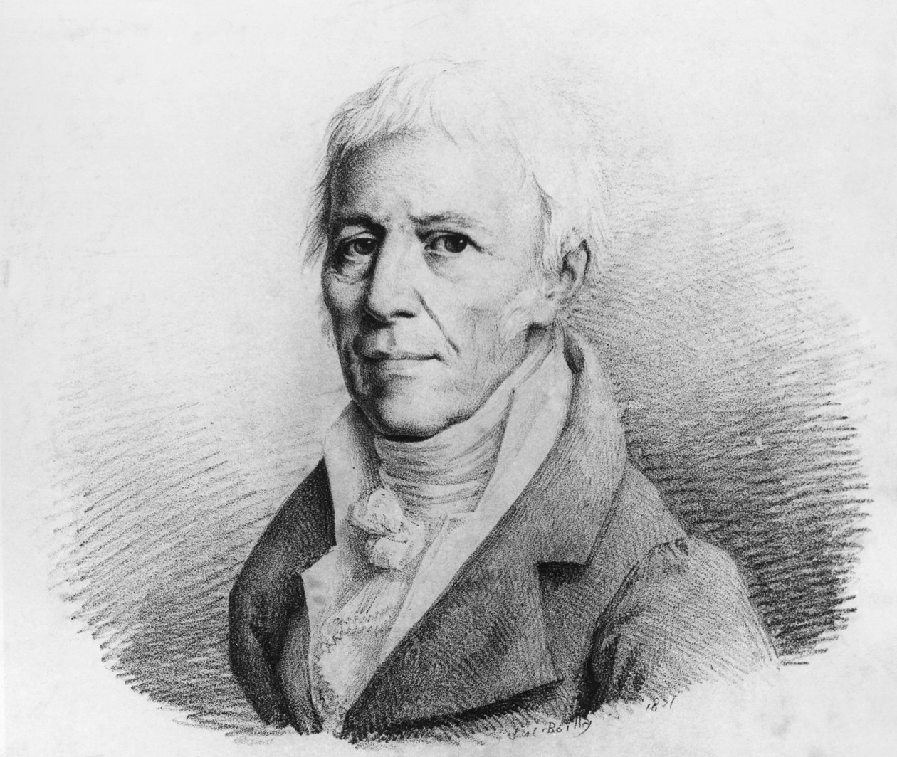 Porträtt av Jean-Baptiste Pierre Antoine de Monet, Chevalier de Lamarck (1744-1829), fransk naturforskare, zoolog, biolog, akademiker och föregångare till Darwins evolutionsteori, gravyr av Unbekannt Unbekannt