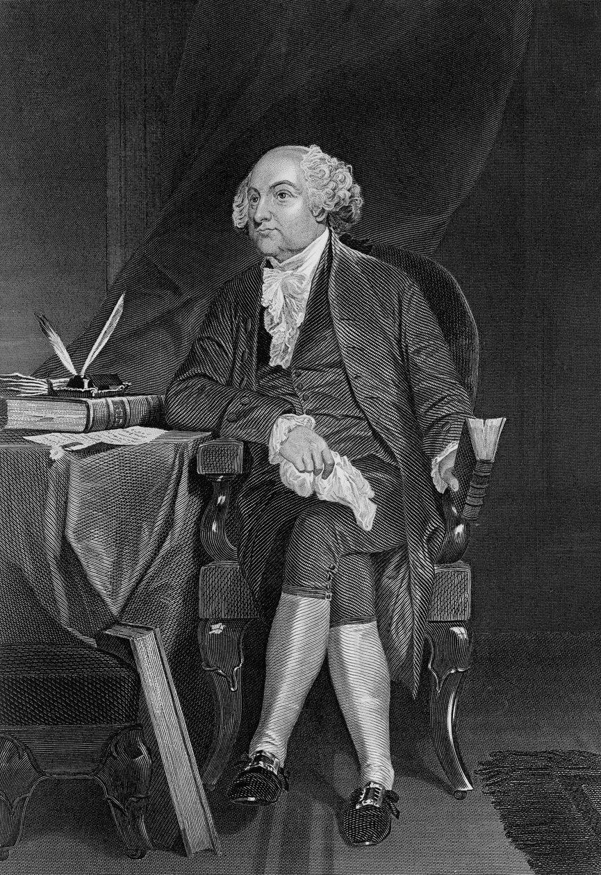Porträtt av John Adams (1735-1826), amerikansk politiker, USA:s andra president från 1797 till 1801 och förste vicepresident från 1789 till 1797, gravyr av Unbekannt Unbekannt