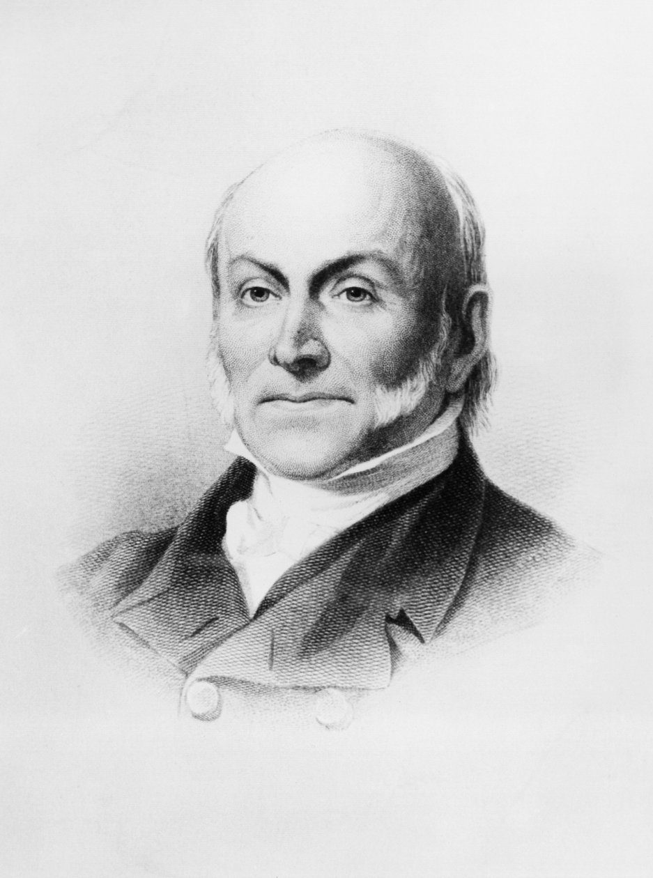 Porträtt av John Quincy Adams (1767-1848), amerikansk diplomat och politiker som tjänstgjorde som USA:s sjätte president från 1825 till 1829, gravyr efter målning av George Peter Alexander Healy (1818-1894) av Unbekannt Unbekannt