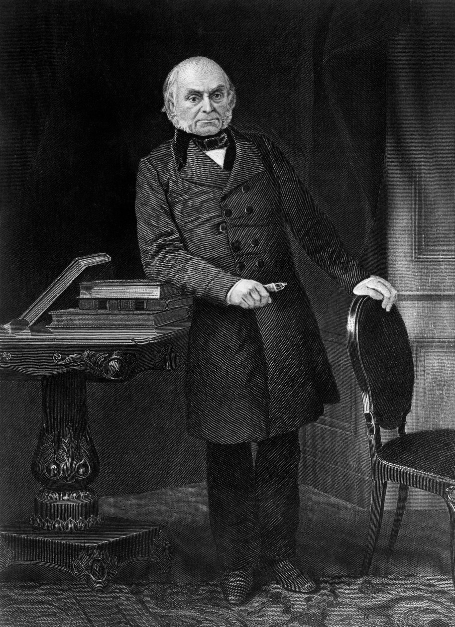 Porträtt av John Quincy Adams (1767-1848), amerikansk politiker och diplomat som var USA:s sjätte president från 1825 till 1829, gravyr av Unbekannt Unbekannt