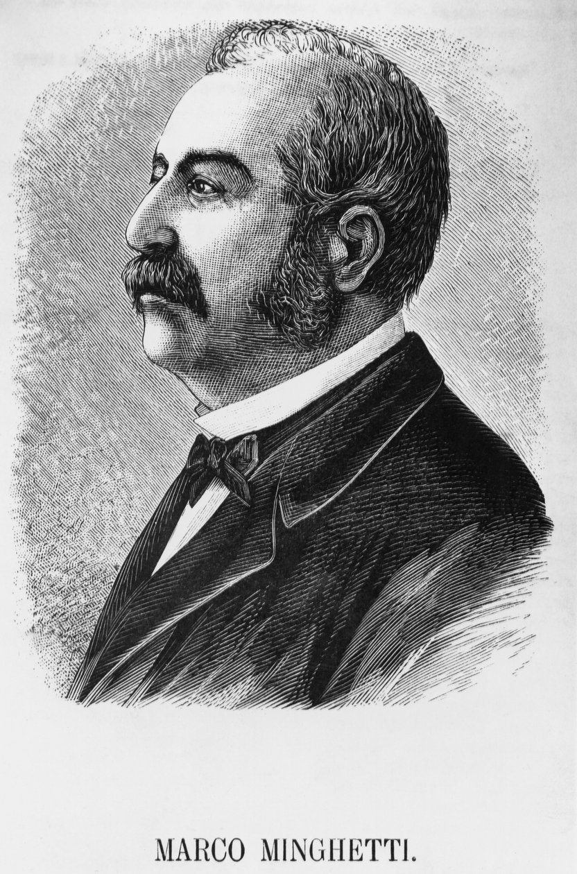 Porträtt av Marco Minghetti (1818-1886), italiensk ekonom och statsman som var premiärminister i kungariket Italien från 1863 till 1864 och från 1873 till 1876, gravyr av Unbekannt Unbekannt