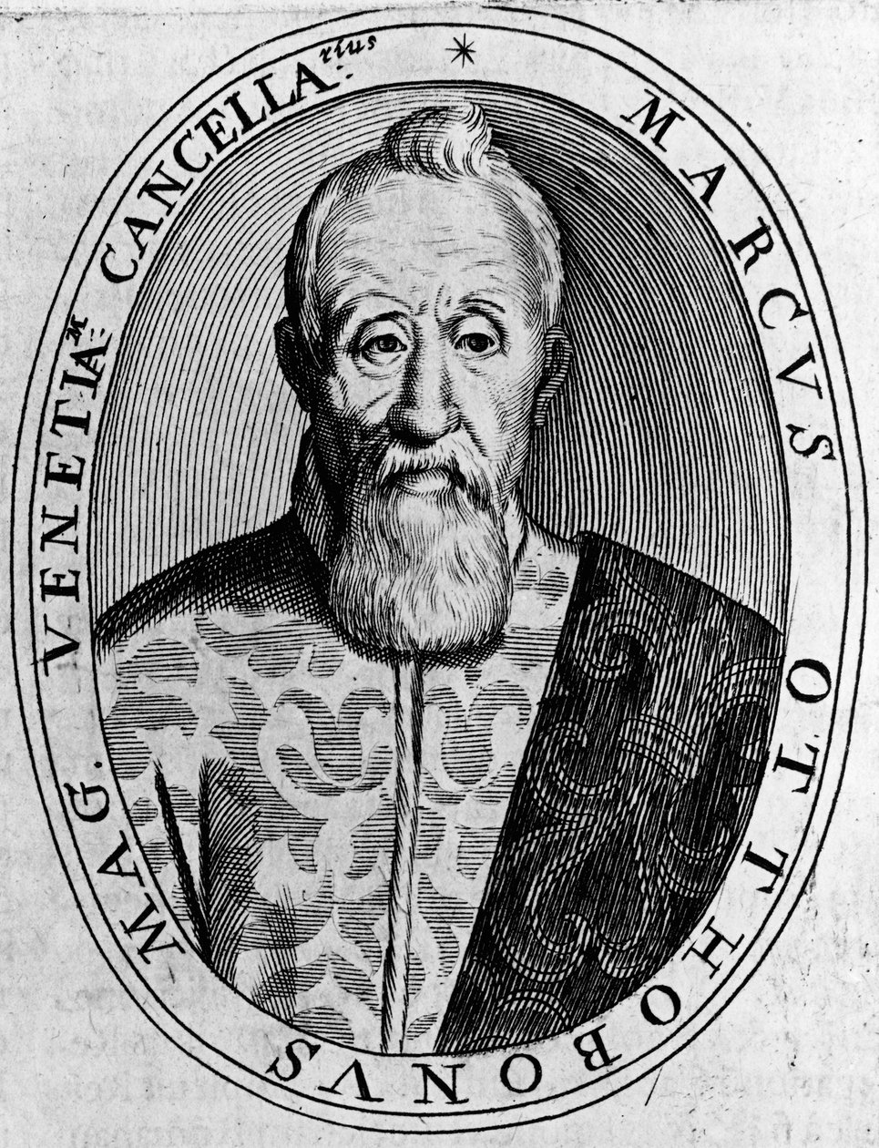 Porträtt av Marco Ottoboni (1554-1649), Venedigs storkansler, gravyr av Unbekannt Unbekannt