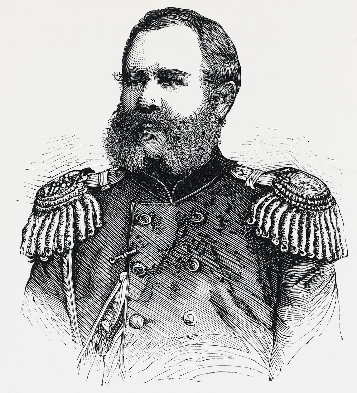 Porträtt av Nikolai Obruchev (1830-1904), rysk general, gravyr av Unbekannt Unbekannt