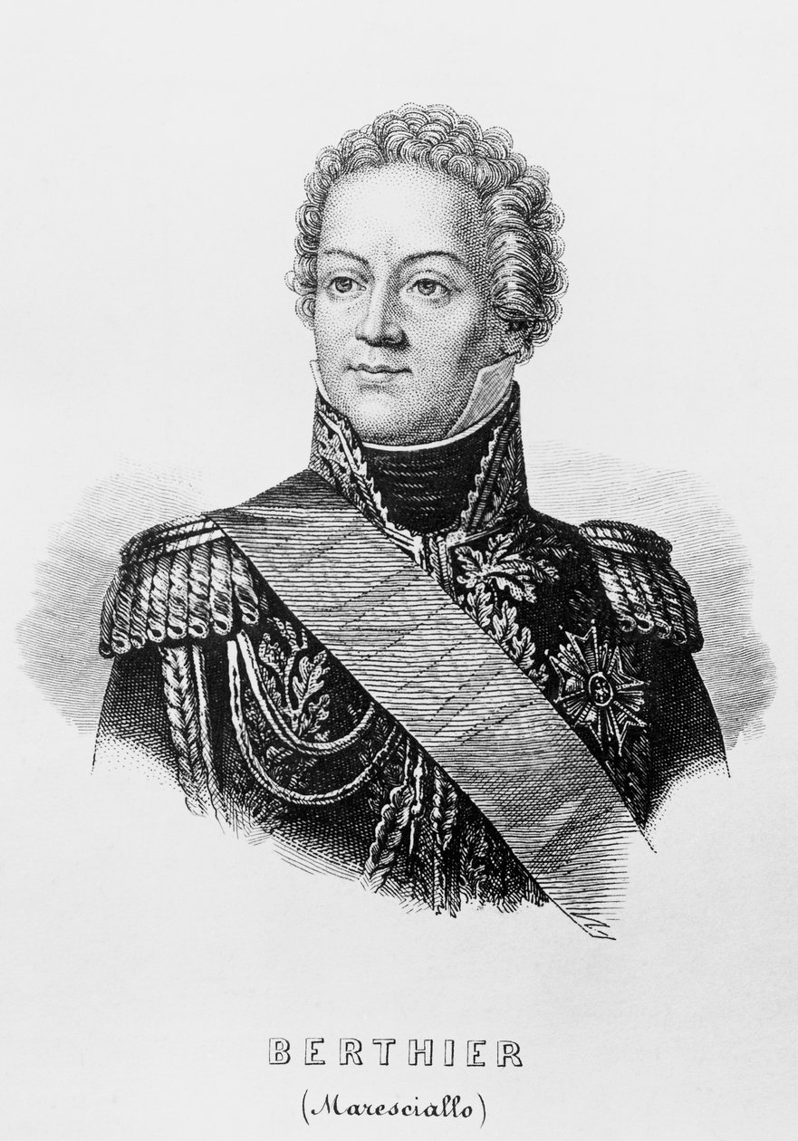 Porträtt av prins Louis-Alexandre Berthier (1753-1815), fransk general, marskalk av Frankrike och krigsminister i det första franska imperiet, gravyr av Unbekannt Unbekannt