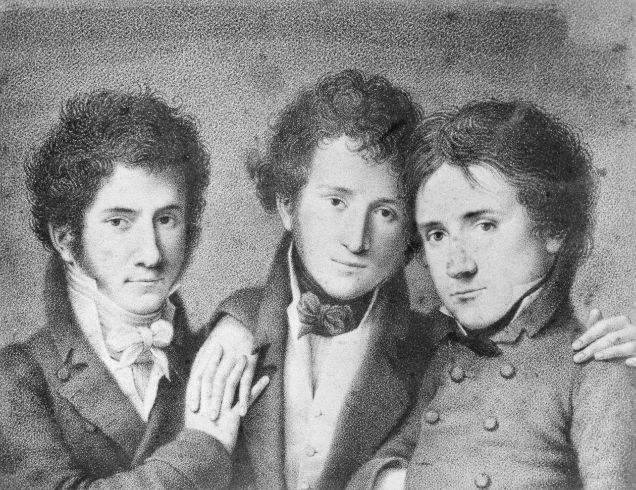 Porträtt av Filippo Ugoni (1794-1877), Andrea Tonelli (1793-1859) och Giovita Scalvini (1791-1843), italienska patrioter av Unbekannt Unbekannt