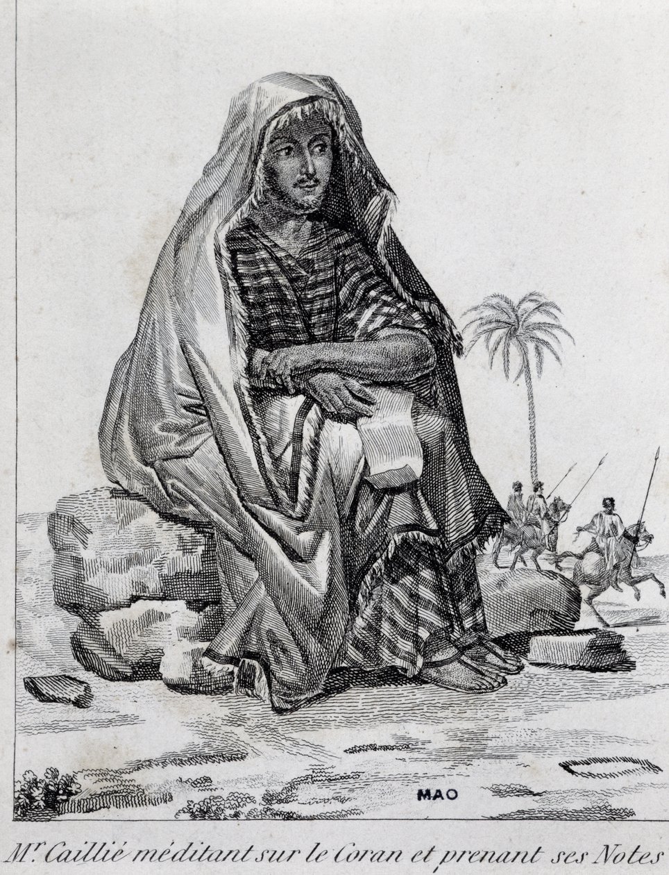 Rene Caillie (1799-1838), upptäcktsresande i arabiska kläder, mediterar över Koranen av Unbekannt Unbekannt