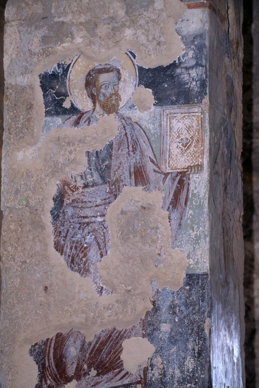 Saint, fresk i kyrkan Agios Nikolaos, bysantinska staden Mystras (UNESCOs världsarvslista av Unbekannt Unbekannt