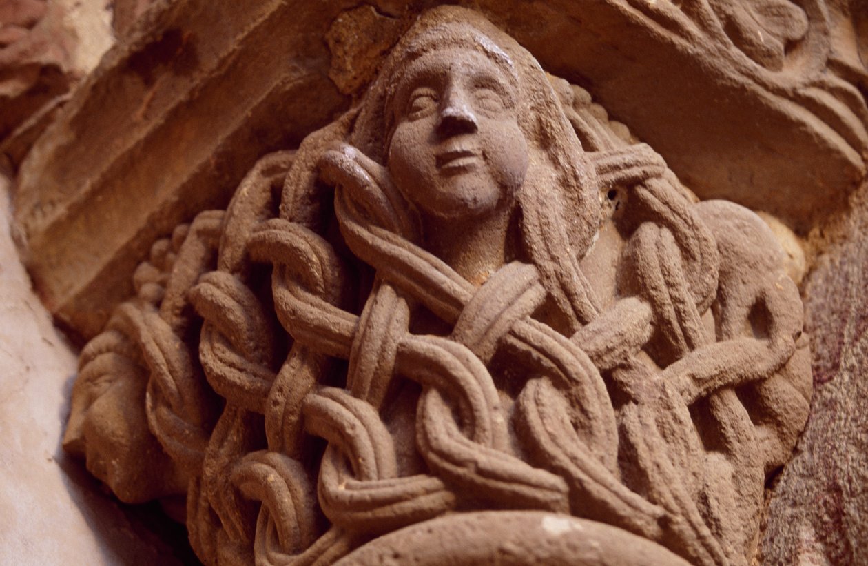 Spanien, Navarra, den helige frälsarens kloster av Leyre, Porta Speciosa, dekorerad huvudstad av Unbekannt Unbekannt