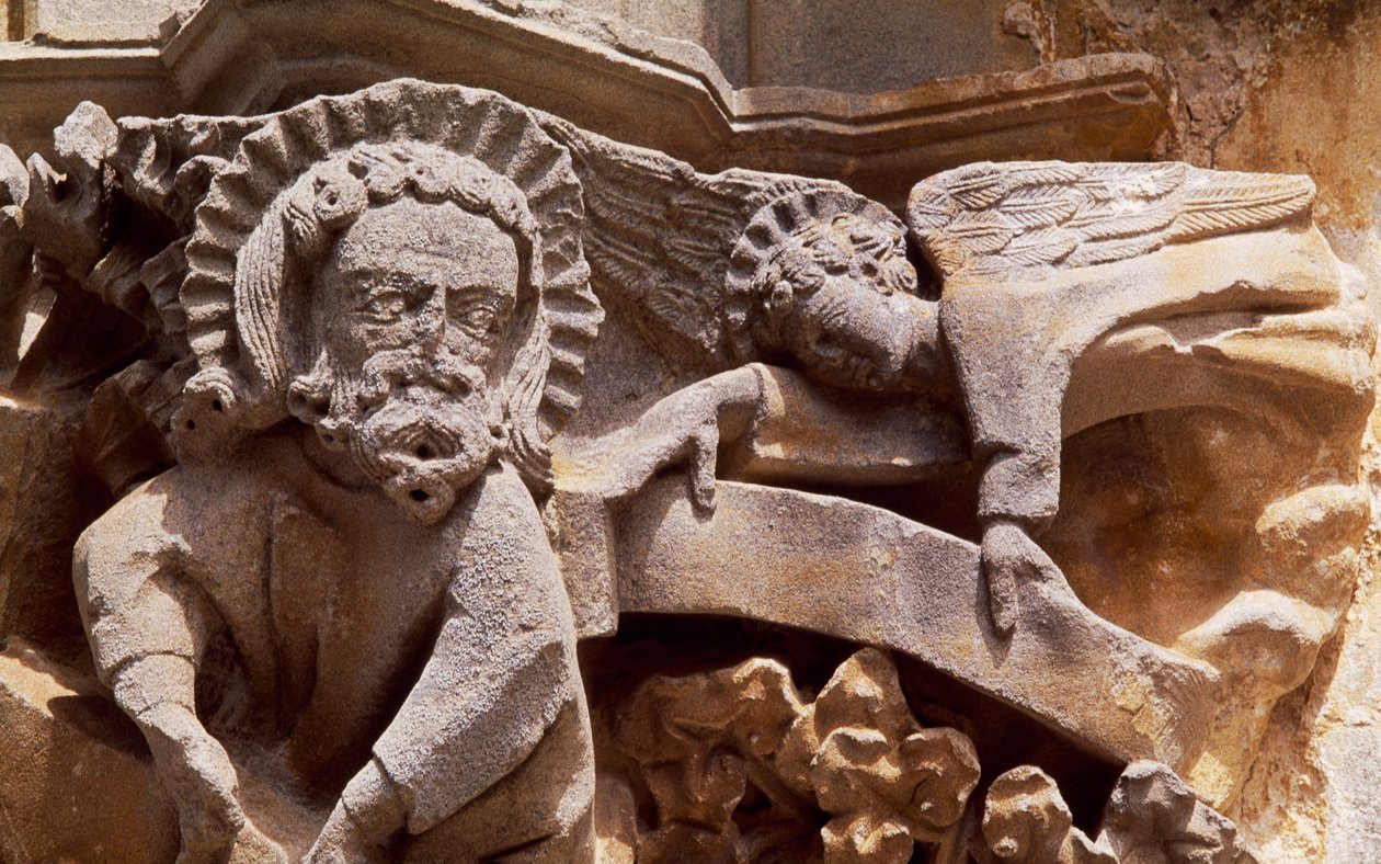Spanien, Navarra, Ujue, Santa Maria-kyrkan, arkitektonisk detalj av Unbekannt Unbekannt