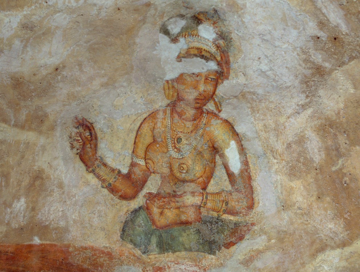 Sri Lanka, fresk av flickor i Sigiriya arkeologiska komplex (UNESCOs världsarvslista av Unbekannt Unbekannt