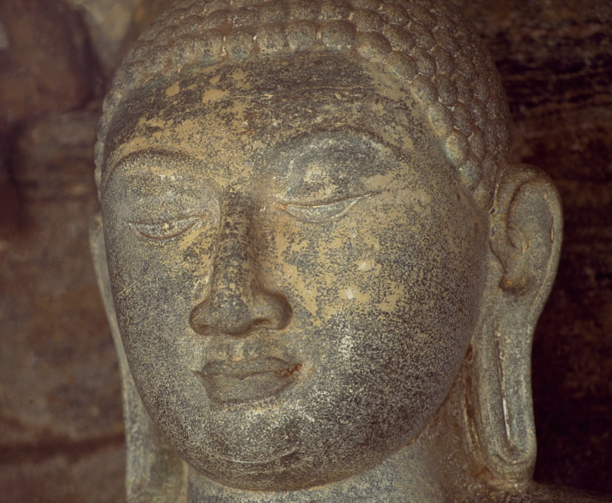Sri Lanka, Polonnaruwa, Detalj av statyn av Buddha av Gal Vihara (UNESCOs världsarvslista av Unbekannt Unbekannt