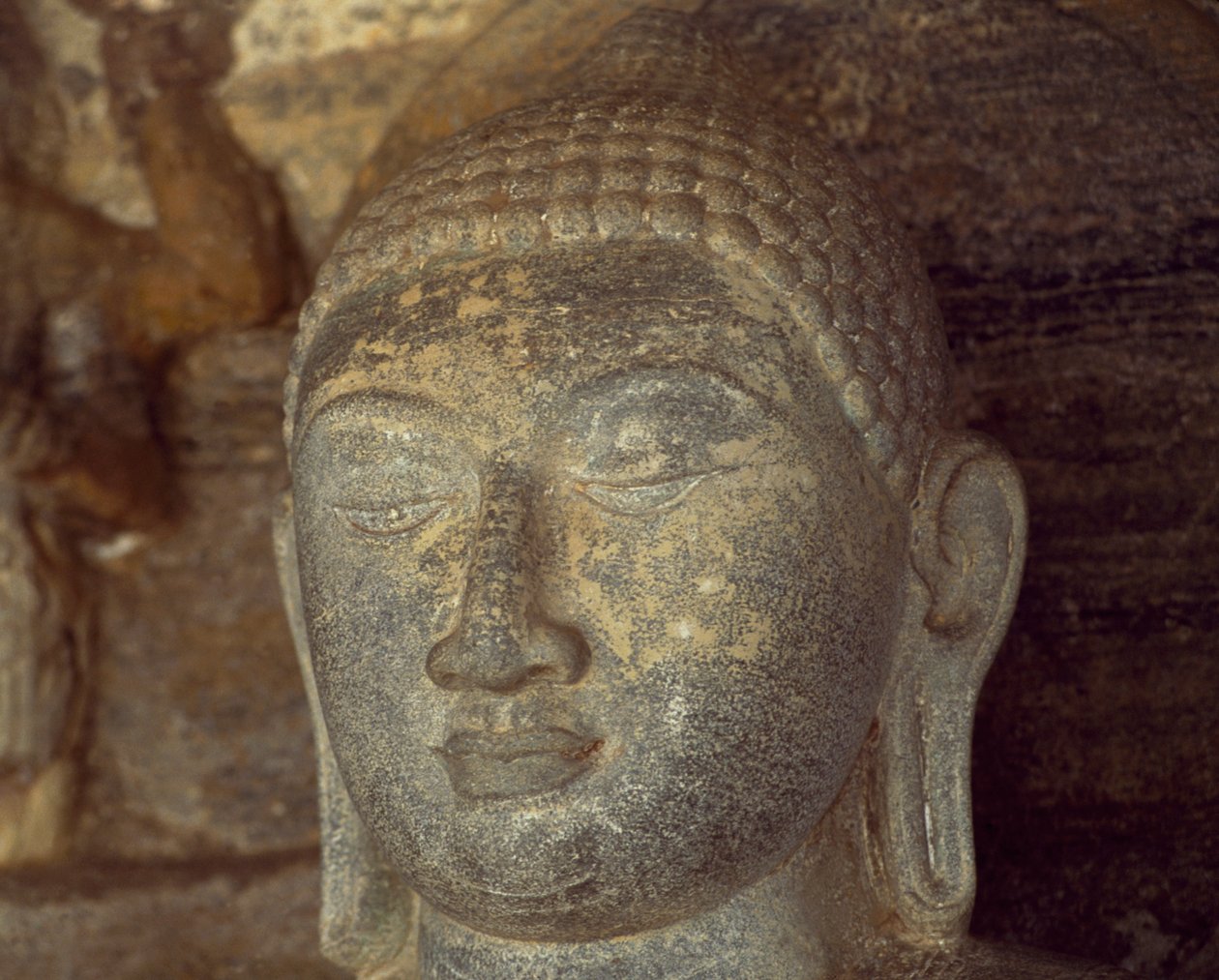 Sri Lanka, Polonnaruwa, detalj av statyn av Buddha av Gal Vihara (UNESCOs världsarvslista av Unbekannt Unbekannt
