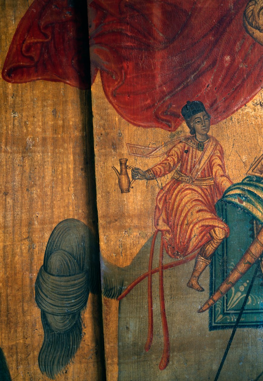 St George and Dragon, detalj av träpanel i kyrkan Agia Paraskevi, Anisaraki, Kreta, Grekland (foto) av Unbekannt Unbekannt