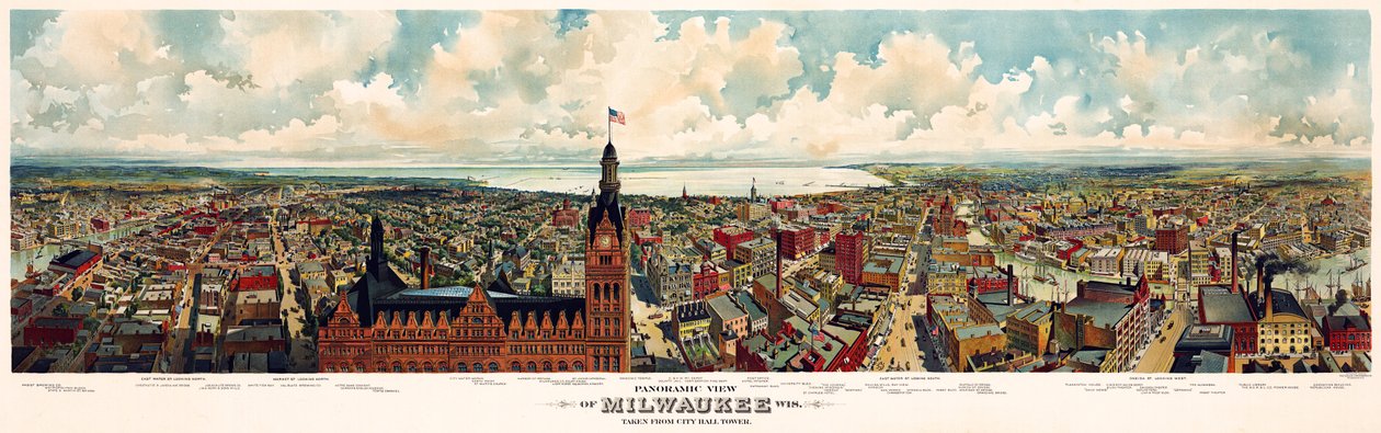 Panoramautsikt över Milwaukee, Wis. tagen från City Hall Tower / The Gugler Lithographic Co av Library of Congress