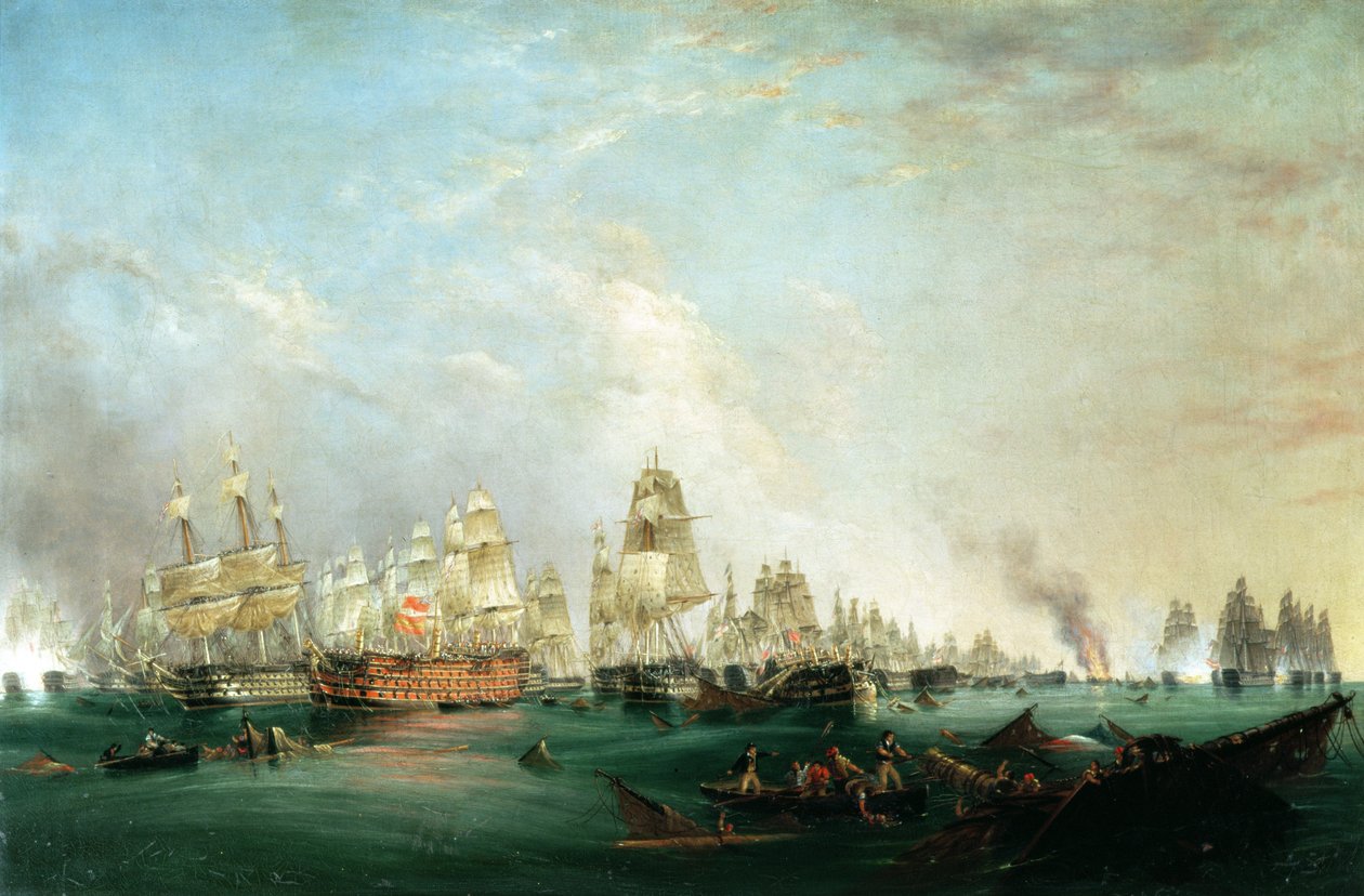 Överlämnande av "Santissima Trinidad" till Neptunus, slaget vid Trafalgar, 15.00 den 21 oktober 1805 av Lieutenant Robert Strickland Thomas