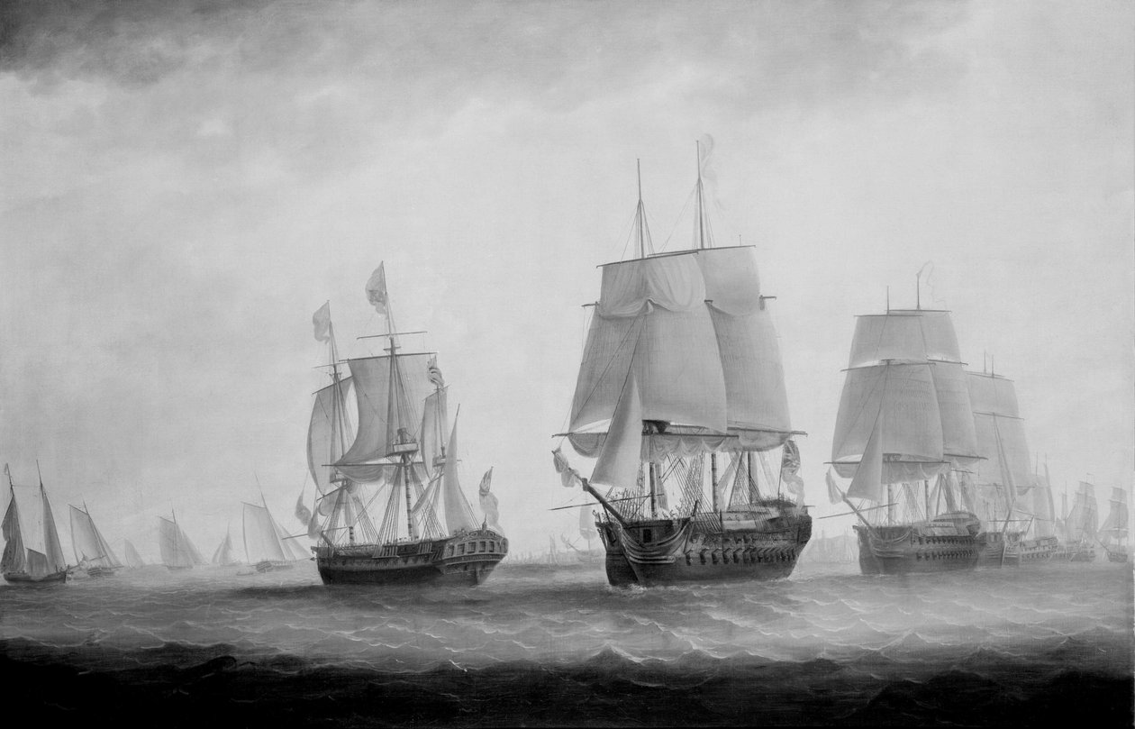 George III i HMS Southampton granskar flottan utanför Plymouth, 18 augusti 1789 av Lieutenant William Elliott
